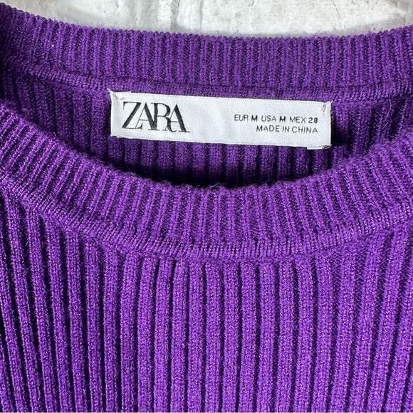 Zara Purple Puff Sleeve Sweater Dress Size Medium - Picture 6 of 11